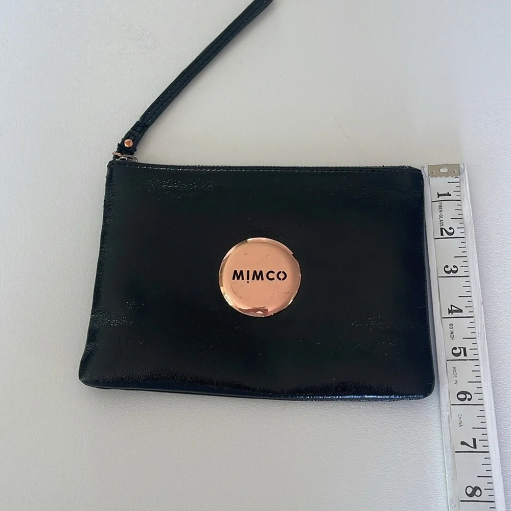 Mimco Australia Lovely Medium Pouch in Black Rosegold, Leather Outer, 8